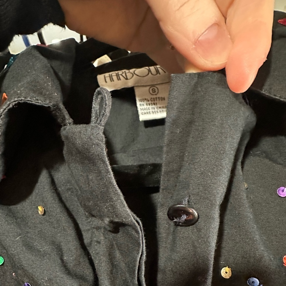 Vintage Harbour Vue Black Western Shirt with Rhinestones and Gems Size S - Picture 6 of 6